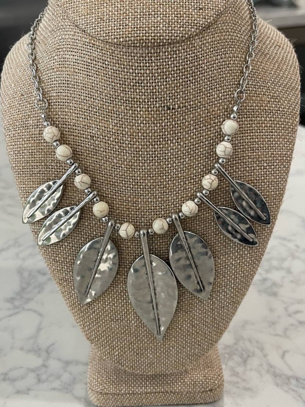 Women’s Silver Leaf Statement Necklace by